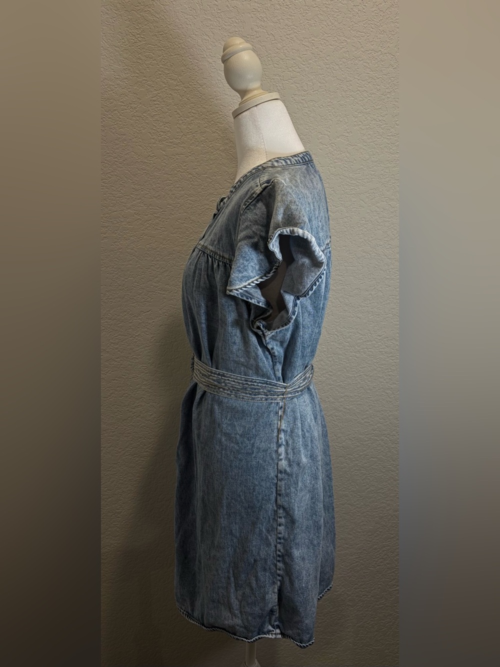 Rails Letta Denim Mini Dress Faded Indigo Flutter Sleeve L - Picture 8 of 11